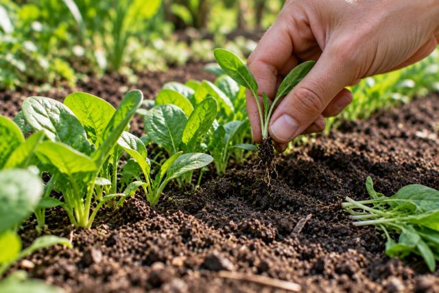 Thinning spinach seedlings