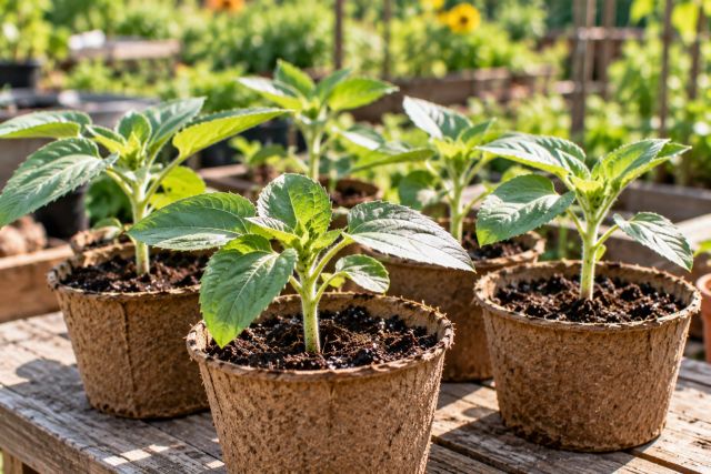Sunflower seedlings ready to plant out