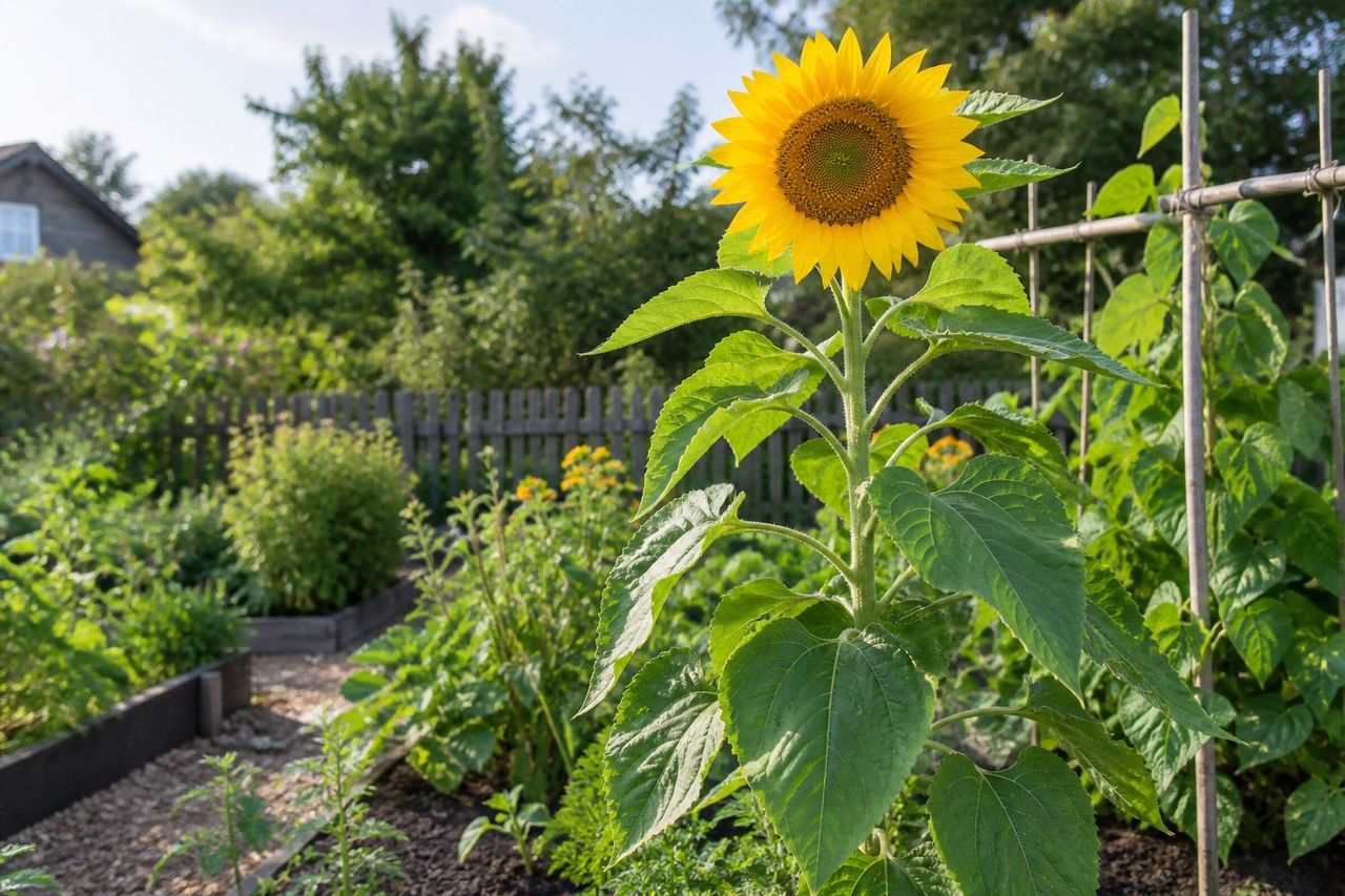 Sunflower growing in a garden
