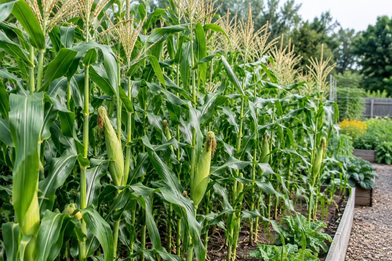 Sweet corn growing in a garden