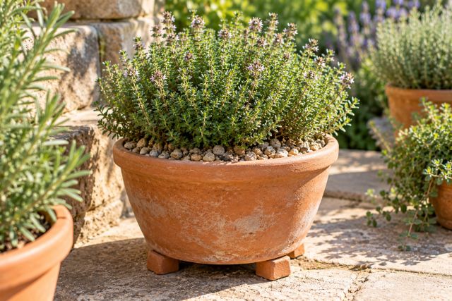 Thyme in a raised terracotta pot