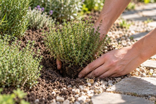 Planting thyme in a gravel bed