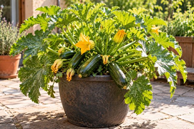 A compact zucchini in a large pot