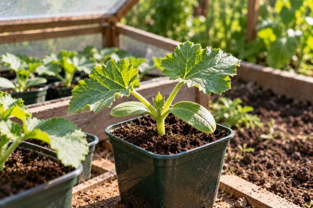A sturdy zucchini seedling ready to plant